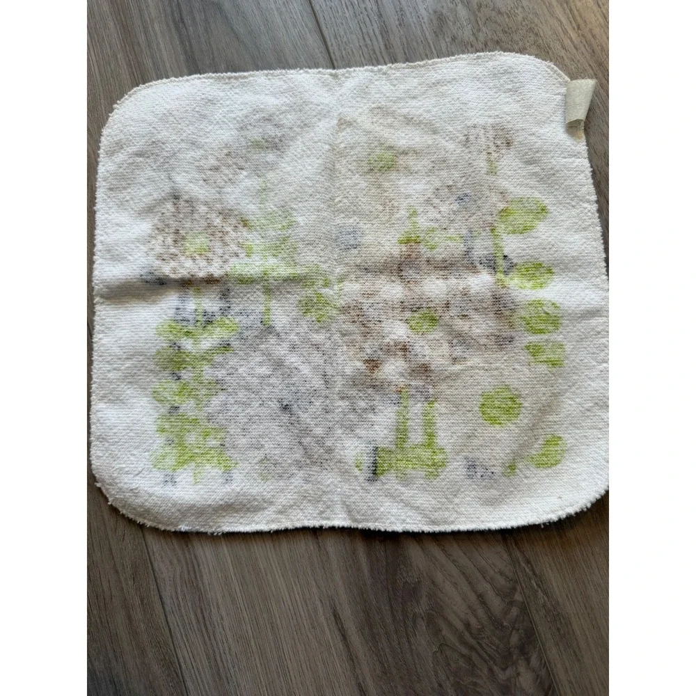 Vintage‎ 70s Floral Dishcloth Made in USA Brown Green Yellow Cotton Terry Towel